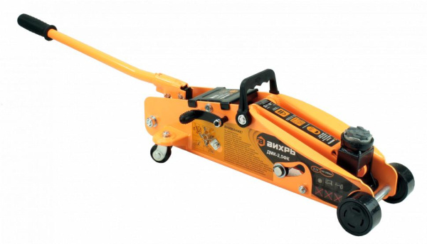 Домкрат гидравлический подкатной ДМК-2,5ФК (2,5 т, 140-390 мм, с фиксатором, в кейсе) Вихрь, 73/5/4/4