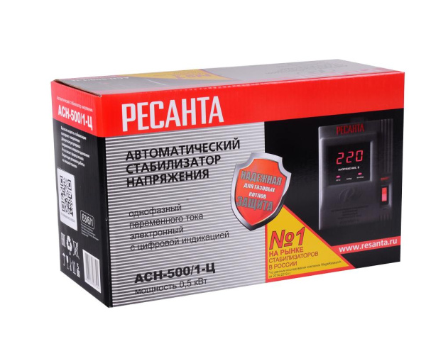 Стабилизатор напряжения "РЕСАНТА" АСН - 500/1-Ц Вход 140-260В (500Вт), 63/6/1