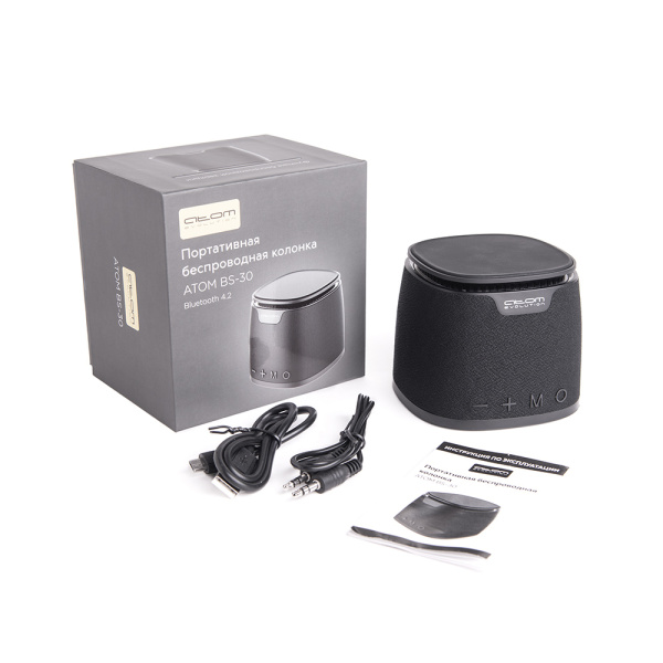 Колонка Атом BS-30, 5Вт, 1200мАч, беспроводная зарядка, 14022