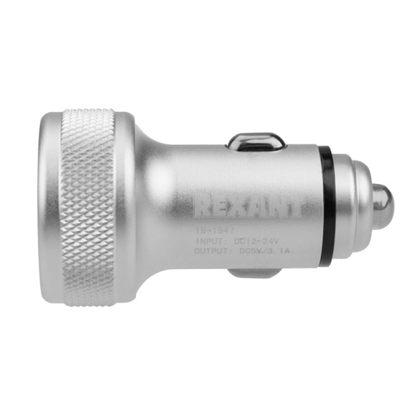 Автозарядка в прикуриватель 2хUSB с дисплеем (АЗУ) (1000+2100 mA) серебристая REXANT