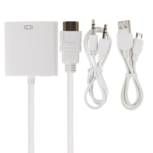 Переходник штекер HDMI - гнездо VGA, провод + шнур стерео 3,5 мм с питанием  REXANT