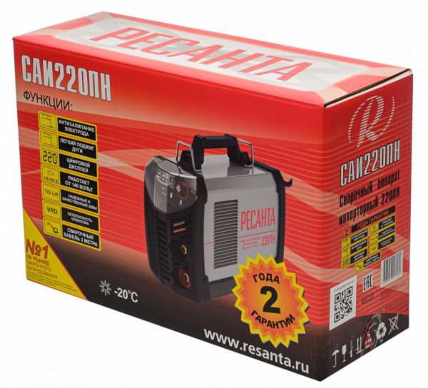 Сварочный инвертор РЕСАНТА САИ 220ПН, 220А, 65/20