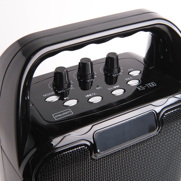 Караоке-система Atom KS-1100, 10Вт, АКБ 2400мА/ч, BT (до12м), USB, microSD, AUX, беспр.микроф.
