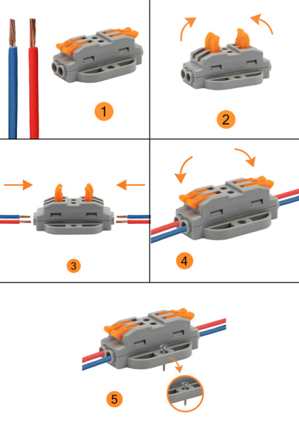 Клемма соединительная многоразовая проходная 2 полюса, с монтажной площадкой (0,08-4 мм²), (50 шт./уп.) REXANT