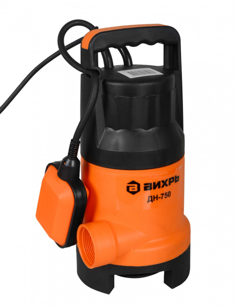 Дренажный насос "ВИХРЬ" ДН-750, 750Вт, макс. высота подъёма 8 метров, 15,3 м3/час (чистая и грязная вода), 68/2/2