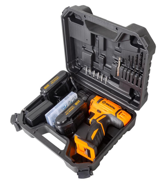 Дрель-шуруповерт аккумуляторная ДА-20Л-2КА с набором оснастки 65 предметов Вихрь, шт, 72/14/36