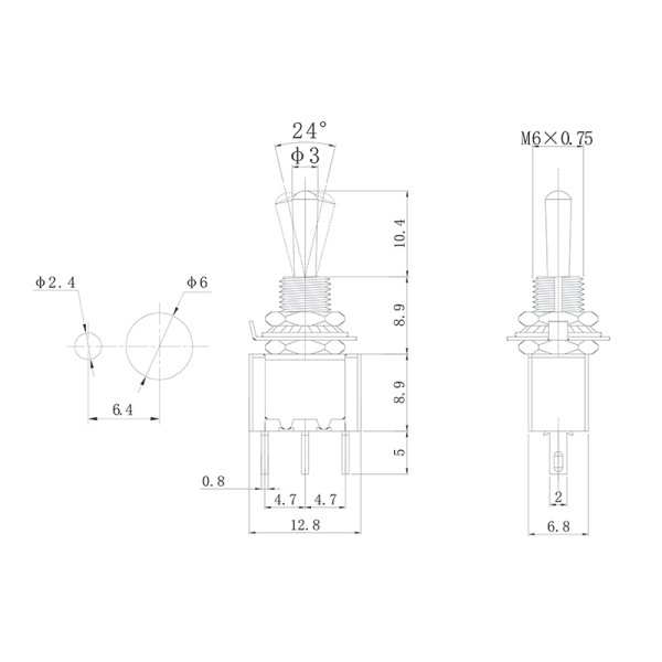 Тумблер 250V 3А (3c) ON-ON однополюсный Micro (MTS-102) (уп. 10шт.)