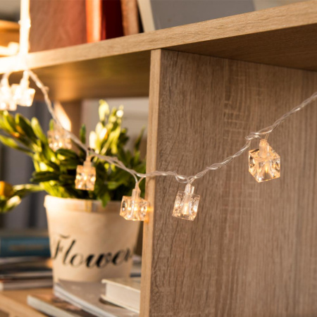 Гирлянда светодиодная "Кубики", SE-CUBE-440WW, 220В, 4м, 40LED, теплый белый, прозр шнур 3м, Funray, 2654