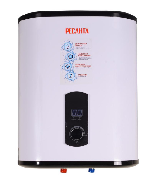 Водонагреватель накопительный  ВН-30В Ресанта, цифровой дисплей, УЗО, 2000Вт, (подвод - снизу), 45 мин, 7 лет, 74/5/1