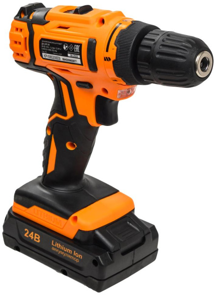 Дрель-шуруповерт аккумуляторная "ВИХРЬ" ДА-24Л-2К (Li-ion, 40Нм) 2 скорости, кейс, 2 аккум. 72/14/18