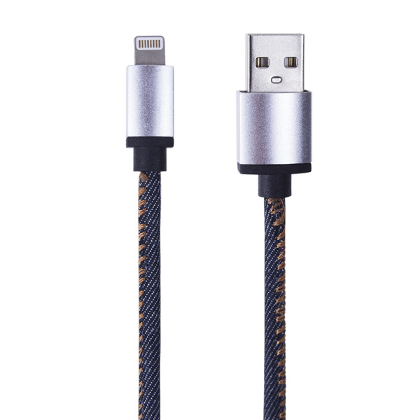 USB кабель для iPhone 5/6/7 моделей, шнур в джинсовой оплетке REXANT