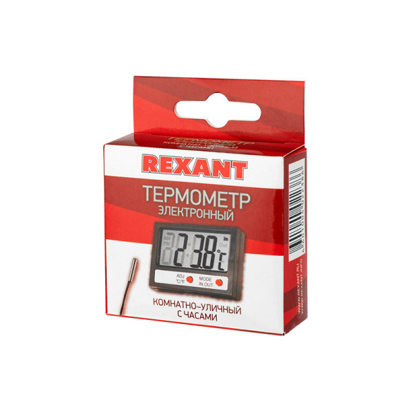 Термометр электронный REXANT комнатно-уличный с часами
