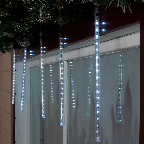 Гирлянда светодиодная уличная «Тающие сосульки» SE-TUBE-848W,384 ламп,хол.бел.,IP44,прозр.шн.2м,Funray, 18199