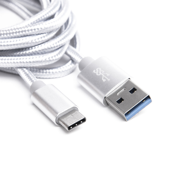 Шнур USB Type-C 3.1 - USB А 3.0, 1 метр (шт/шт), серебряный, Атом, (БЫСТРАЯ ЗАРЯДКА), 31022