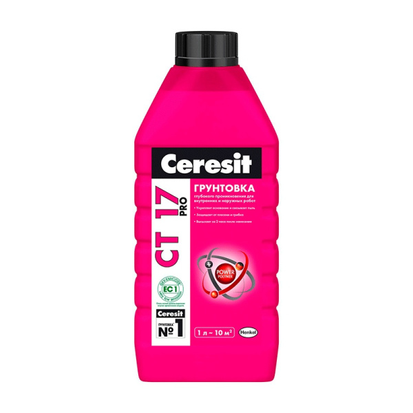 Грунтовка в/д Ceresit CT17 Pro для внутр/наруж работ (1 л), морозостойкая - 40 градусов, тов-202840