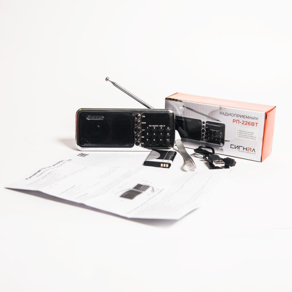 Радиоприемник "Сигнал РП-226BT", FM 76-108МГц, акб 1100mA/h, USB/microSD, дисплей, 17833