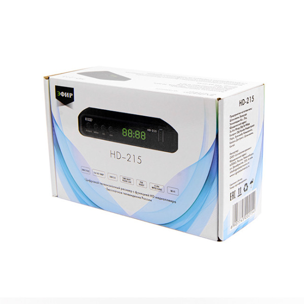 Ресивер эфирный цифровой DVB-T2 HD HD-215, ( приставка ) пластик, дисплей, DOLBY, GX3235S, кабельное ТВ DVB-C, Эфир