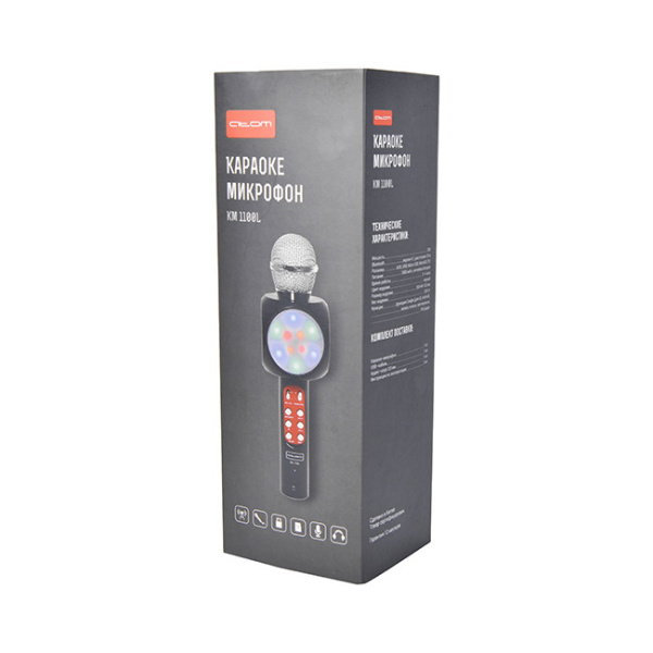 Караоке-микрофон Atom KM-1100L, 3Вт (моно), АКБ 1800мА/ч, Bluetooth - 4.1 (до10м), USB,AUX, беспр.микроф.