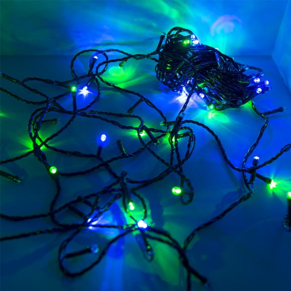 Гирлянда светодиодная "Рисовая" RL-110M, 10M, 100 LED, мультицвет, черный шнур (2634)