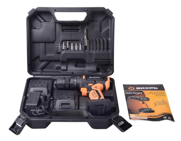 Дрель-шуруповерт аккумуляторная ДА-18Л-2К/Б (2,0 А/ч) (бесщеточный двигатель) Вихрь, 72/14/22