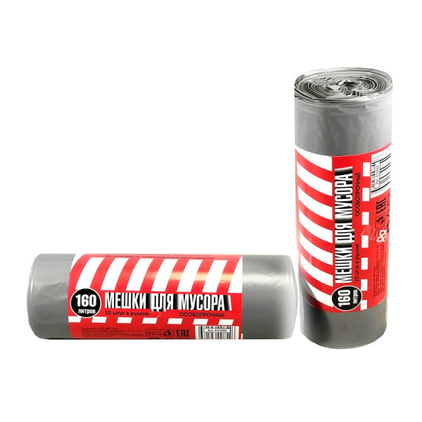 Мешки для мусора ПВД+добавка 160л 50мкм 10шт/рул серые 90х130см, 816688