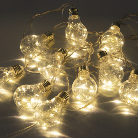Гирлянда светодиодная "Лампочки", SE-BULBS-360WW, 3*АА, 3м, 60LED,10ламп, тепл.бел, прозр шн.0,5м, Funray, 2642