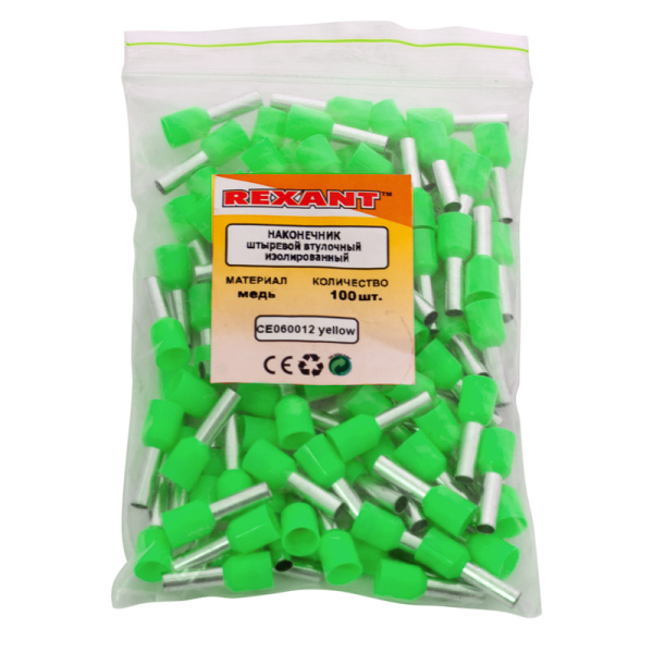 Наконечник штыревой ВТУЛОЧНЫЙ 6мм² изолированный (НШВИ  F-12мм) зеленый REXANT