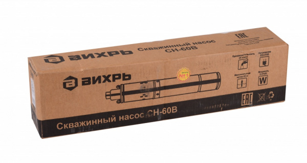 Скважинный насос "ВИХРЬ" СН-60B, ВИНТОВОЙ (75мм, 370Вт, 1500 л/час, 60 метров), 68/3/8