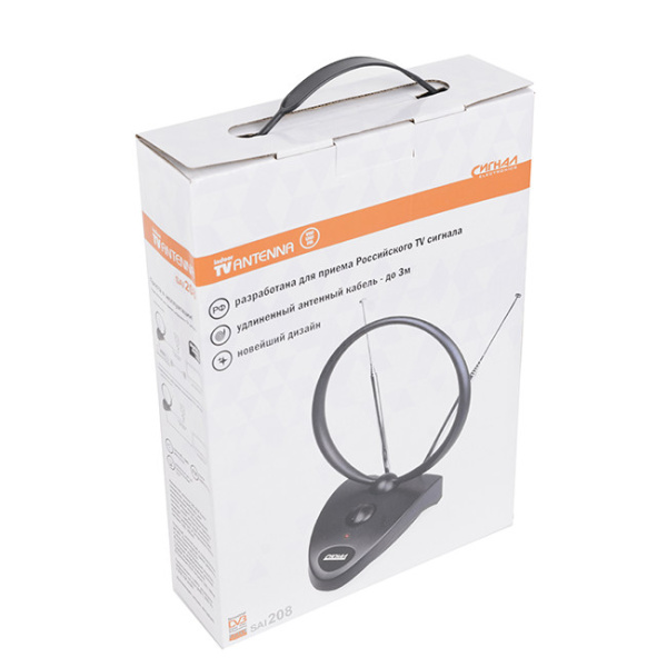 Антенна комнатная DVB-T2/ ДМВ+МВ активная СИГНАЛ SAI-208, усы 1м, кабель 3м, 14-38dB (23391)