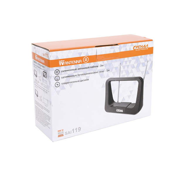 Антенна комнатная DVB-T2/ ДМВ+МВ активная СИГНАЛ SAI-119, усы 1м, кабель 3м, 28dB (18889)