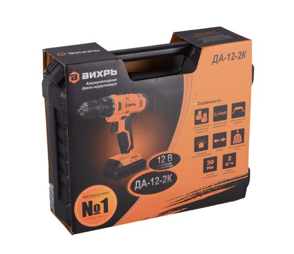 Дрель-шуруповерт аккумуляторная ДА-12-2к (Li-ion) (2,0 А/ч) Вихрь, шт, 72/14/2