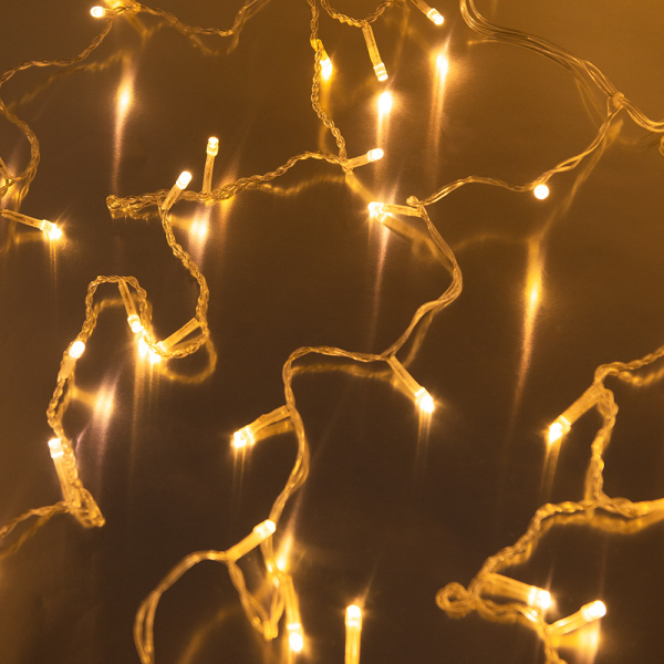 Гирлянда светодиодная «Занавес» CL-200WW, 2,1*1,5м, 200LED,тепл.белый, прозр. шн. 2,5м,220в, IP20, Funray, 2607