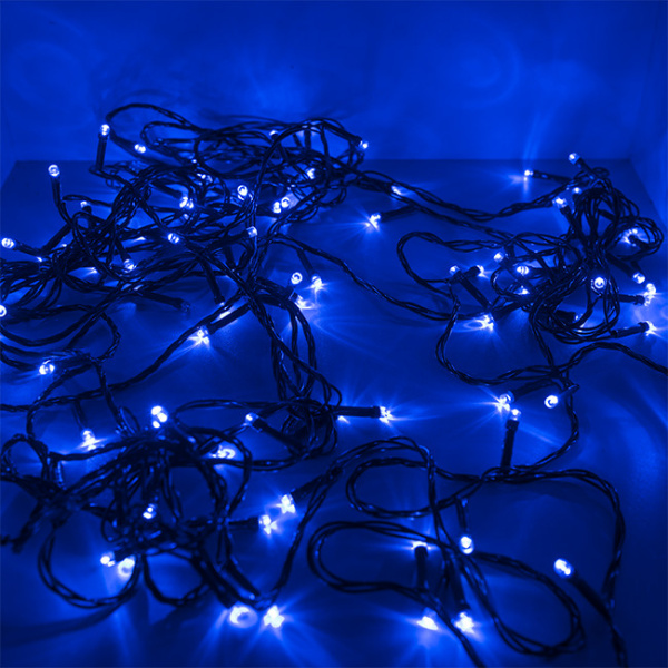 Гирлянда светодиодная "Рисовая" RL-110B, 10M, 100 LED, синий, черный шнур (2578)