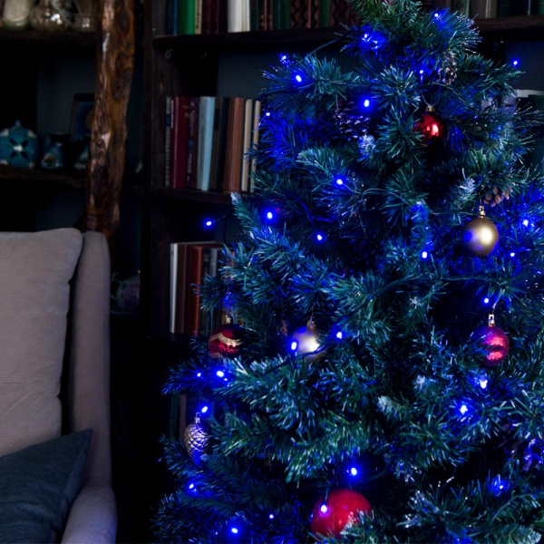 Гирлянда светодиодная "Рисовая" RL-110B, 10M, 100 LED, синий, черный шнур (2578)