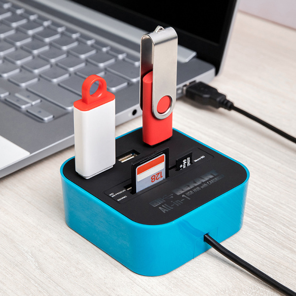 Разветвитель USB на 3 порта + картридер (Все в одном) черный REXANT