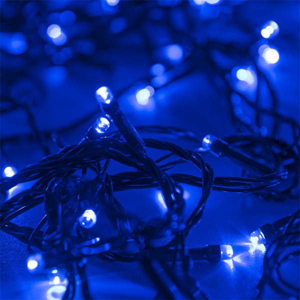 Гирлянда светодиодная "Рисовая" RL-110B, 10M, 100 LED, синий, черный шнур (2578)