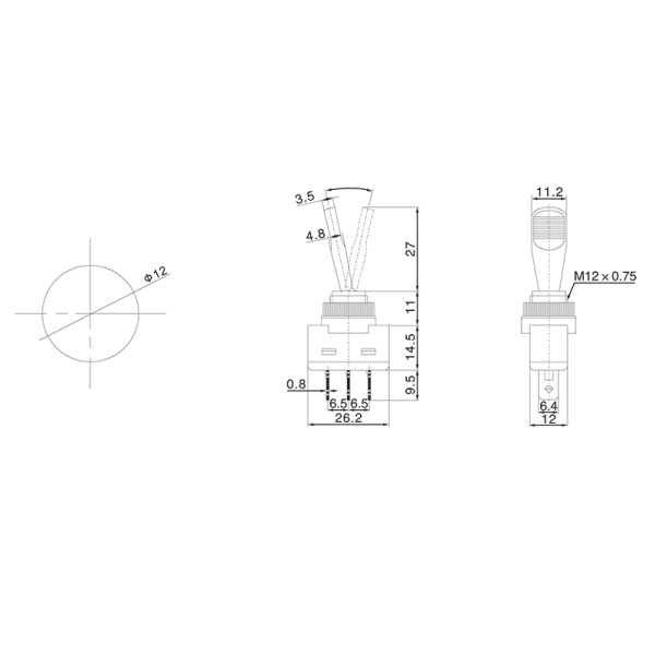 Тумблер 12V 20А (3c) ON-OFF однополюсный  с синей подсветкой  (ASW-13D) (уп. 10шт.)