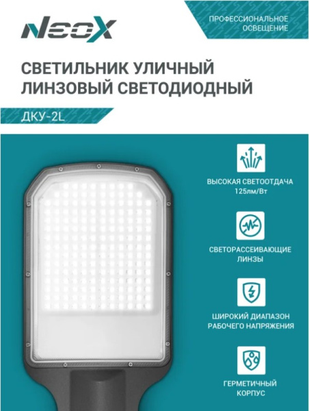 Светильник уличный линзованный светодиодный ДКУ-2L 120Вт 230В 5000К 15000Лм 125лм/Вт 48-70мм IP65 NEOX