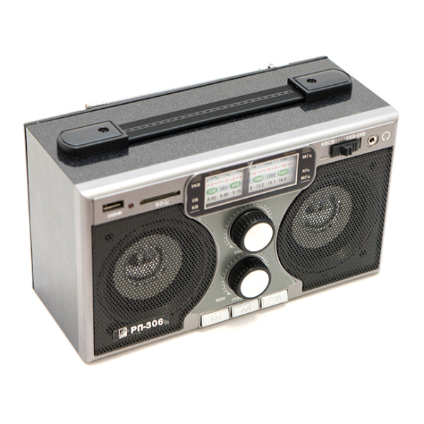 Радиоприемник "БЗРП РП-306", УКВ 64-108МГц, бат. 4*R20 (не в компл.), 220V, USB, SD, стереозвук