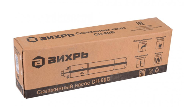 Скважинный насос "ВИХРЬ" СН-90B, ВИНТОВОЙ (90мм, 550Вт, 1500 л/час, 90метров), 68/3/3