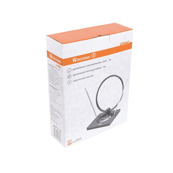 Антенна комнатная DVB-T2/ ДМВ+МВ/ FM активная СИГНАЛ SAI 963, усы 1м, кабель 3м, 15-30dB (23393)