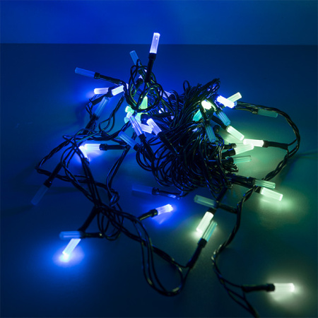 Гирлянда светодиодная "Лучики", SE-BEAM-560M, 5М, 60LED, мульти (4цв.), темно-зел. шнур 0,7м, контр. (2577)