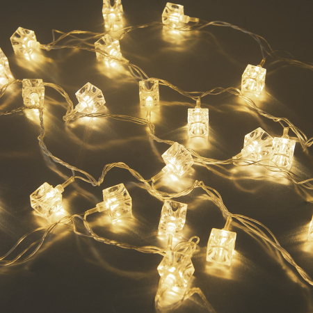 Гирлянда светодиодная "Кубики", SE-CUBE-440WW, 220В, 4м, 40LED, теплый белый, прозр шнур 3м, Funray, 2654