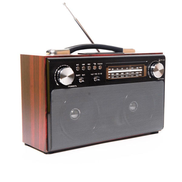 Радиоприемник "БЗРП РП-322", УКВ 64-108МГц, бат.4*R20, 220V, акб 1400mA/h, USB/SD/microSD/AUX/BT, 2 динамика, стерео
