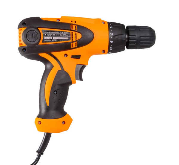 Сетевой шуруповерт СШ-550/2 Вихрь, 550 Вт, 2 скорости: 450 и 1500 об/мин, 34 Н·м, реверс, подсветка, 1.4 кг, 72/16/1