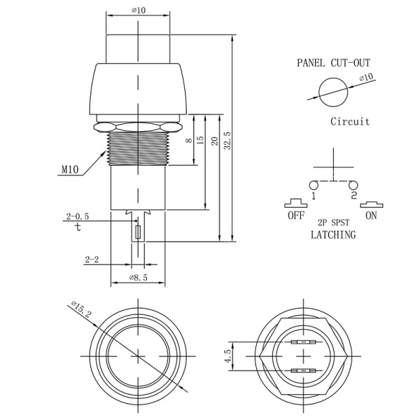 Выключатель-кнопка 250V 1А (2с) ON-OFF красная Micro (PBS-20А)