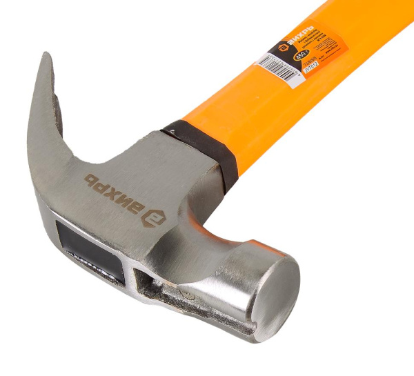 Молоток - гвоздодёр "ВИХРЬ", 450гр., фиберглассовая двухкомпонентная ручка, с магнитом. 73/6/8/8