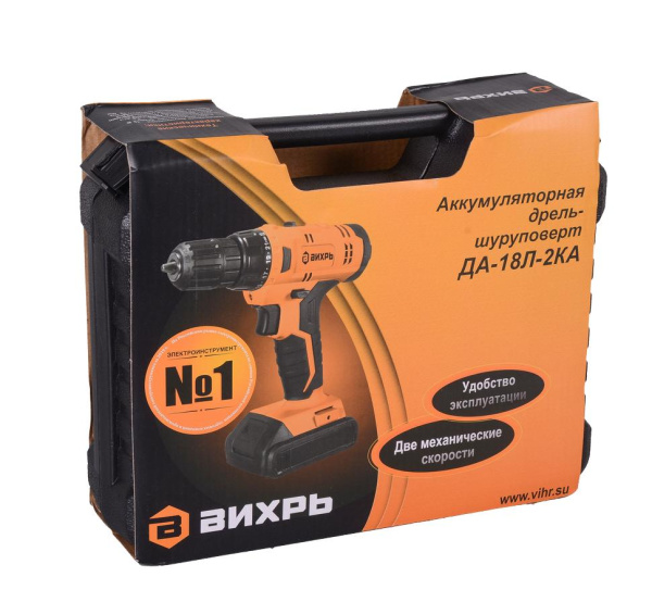 Дрель-шуруповерт аккумуляторная "ВИХРЬ" ДА-18Л-2КА, АКЦИЯ! 72/14/25