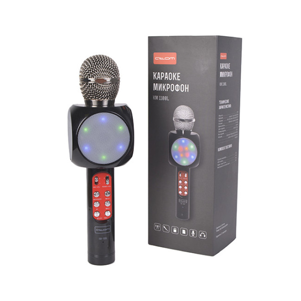 Караоке-микрофон Atom KM-1100L, 3Вт (моно), АКБ 1800мА/ч, Bluetooth - 4.1 (до10м), USB,AUX, беспр.микроф.
