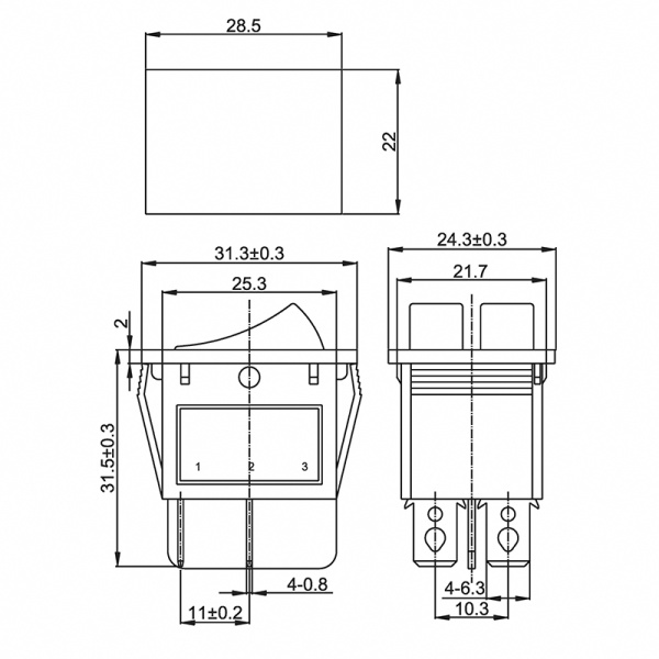 RWB-511 Выключатель 250V 15А (6с) ON-OFF двойной синий с  подсветкой  (6с) (уп. 10шт.)